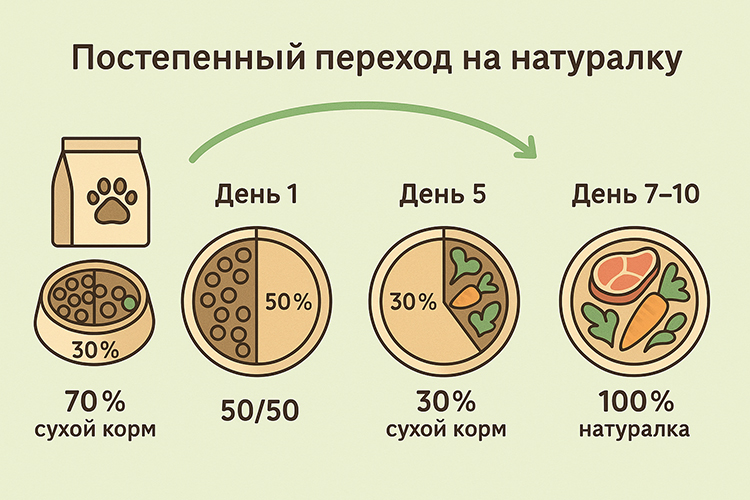 Схема постепенного перехода собаки на натуралку