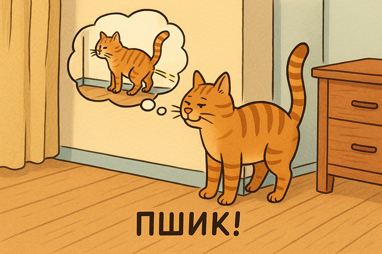 Кот собирается метить угол, задумчиво глядя на него